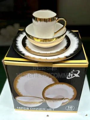 16pc High Qual Gold/White European Luxury Ceramic Dinner Set