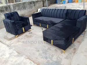 Black Sofa L Shape Set Chairs