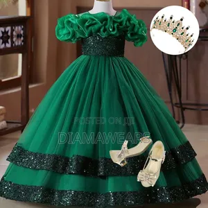 Green Princess Fluffy Ceremonial Special Event Full Ball Gown