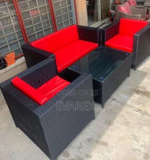 Outdoor Rattan Black Chair Set With Red Foam