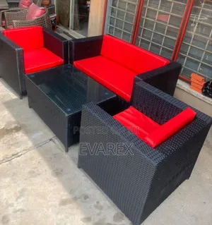 Outdoor Rattan Black Chair Set With Red Foam