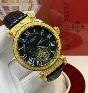 High Quality Patek Philippe Iced Gold Case,Genuine Leather Watch