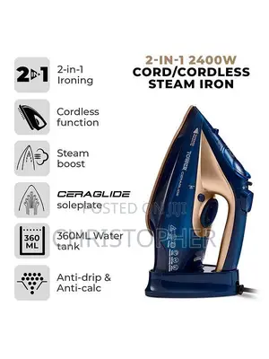 Tower Ceraglide 2-in-1 Cord/Cordless Steam Iron Steam Boost - 2400w