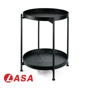 2 Tier Metal Round Tray Side Coffee Sofa End Black Table