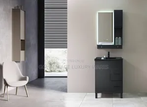 60cm Plain Black Cabinet Basin With Mirror