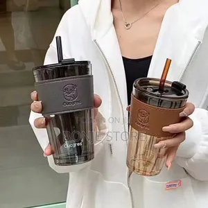 Big Size Glass Coffee Tumbler With Straw and Lid Sealed Carry On