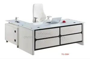 Office Executive Glass Table L Shape White Tg