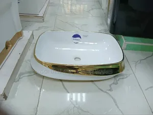 White and Gold Art Countertop Basin