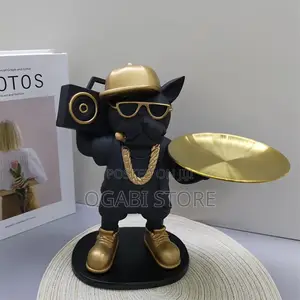 Hip-Hop Cool Dog Statue – Gold Black Decorative Tray Holder
