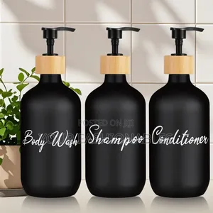 Black and Bamboo Body Wash and Shampoo Dispenser Set