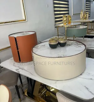 Marble Top Coffee Table With a Side Stool