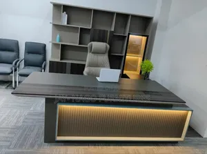 Executive Office Table With Book Shelves and Chair