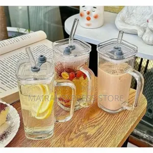 2pcs 250ml/8.5oz Clear Glass Straw Cup,