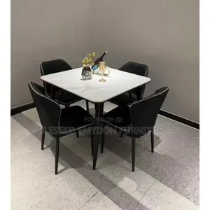 Luxury Dinning Square Marble Table + 4 Sitting Chairs