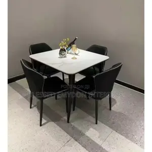 Luxury Dinning Square Marble Table + 4 Sitting Chairs