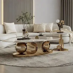 Luxury Stainless Steel Coffee Table With PVD-Coated Marble Top