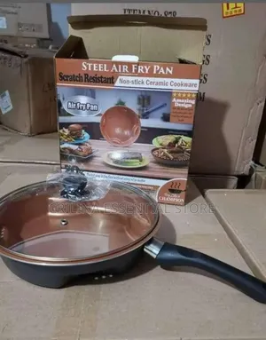 Non Stick Steel Air Fry Pan With Tempered Glass Lid-Cookware