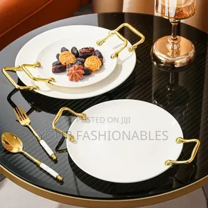White and Gold Platter Ceramic Serving Plate ( Large Size)