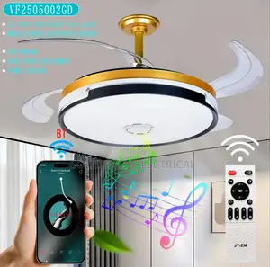 Fancy Modern White, Gold Black Fan Chandelier Light With Bluetooth