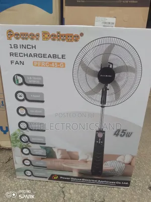 Power Deluxe Rechargeable Fan 18inches Black Color