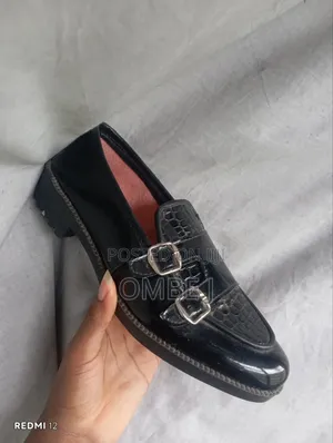Black Leather Monk Strap Loafers.