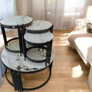 4 in 1 Set of Living Room Marble Center Table and Side Stools