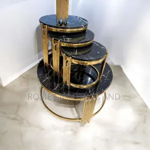 4 in 1 Set of Living Room Center Table Side Stools (Gold Frame)
