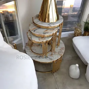 4 in 1 Set of Living Room Marble Center Table Side Stools (White)