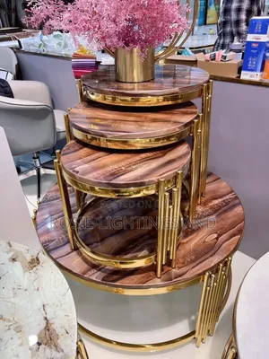 4 in 1 Set of Living Room Marble Center Table Side Stools - Brown