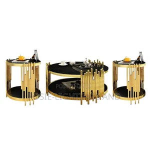 Set of Living Room Tampered Glass Center Table and Two Side Stools