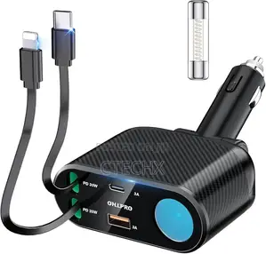 5-in-1 Retractable Car Charger 168watt Usb C Cigarette Lighter Adapter