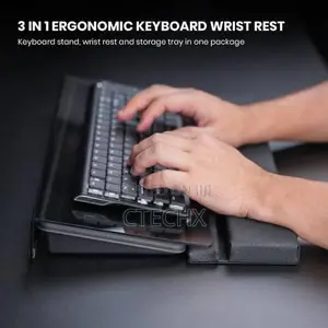 Tilted Keyboard Stand W/Wrist Rest Storage Tray. 3 in 1. Black