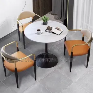 Round Dinning Marble Table and 3 Armrest Dinning Chairs