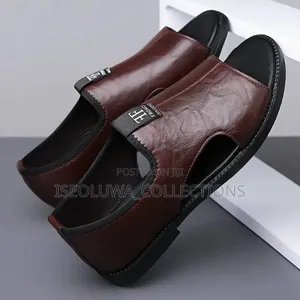 Men’S Open-Toe Leather Slip-on Sandals 40 to 46