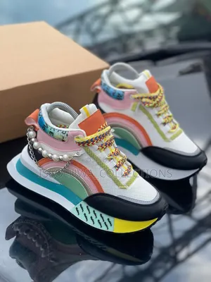 Women’S Multicolour Chunky Platform Sneakers With Pearl Chain Detail