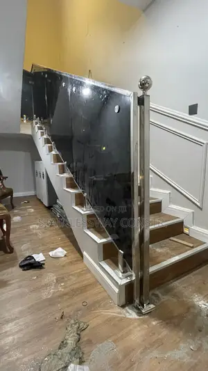 Dark Grey Glass Railing With Stainless Top Rail