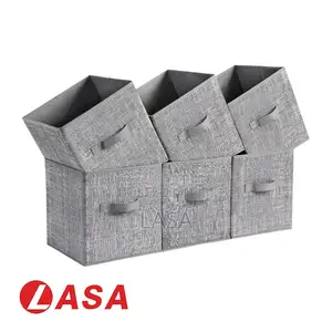 6-Pack Dove Grey Storage Cubes, Foldable Fabric Bins