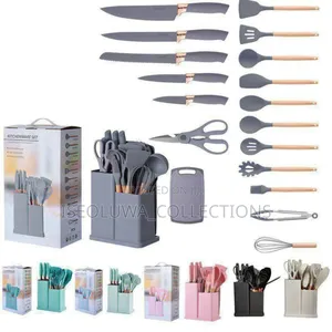 24-Piece Silicone Kitchenware Set With Wooden Handles and Organiser