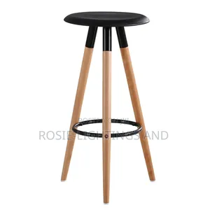 High Bar Stool With Beechwood Legs - Black