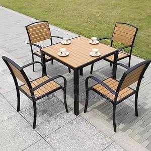 Outdoor Set of Plastic Wood / Metal Table and Chairs ( by 4)