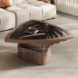 Luxury Sold Wood Triangle Center Table( Tampered Glass Top)
