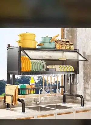 Over the Sink Large Kitchen Metal Plate Rack - With Cover