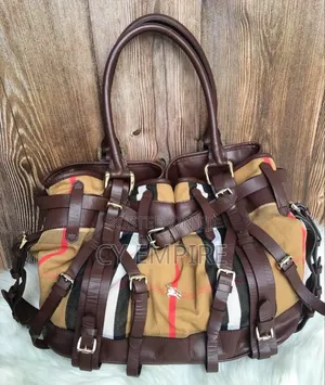Burberry Brown / Beige Leather Bridle House Check Canvas Bag