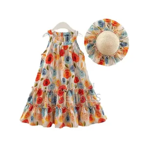 Beautiful Girls Flowery Dress With Matching Cap/Hat