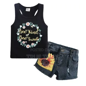 Baby & Toddlers Shorts Black Jeans With C-back Flower Top. Ages 1 To 6