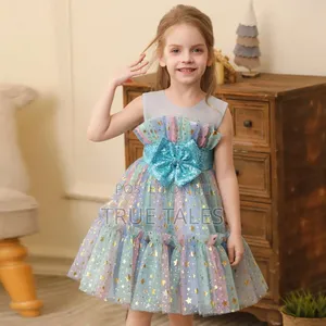 Girls' Multicolour Stardust Glittery Ballgown Dress With Bow Age 2to11