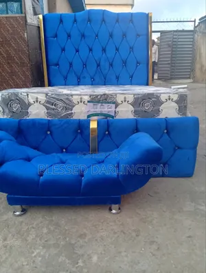 Blue Gold Upholstery Bed Frame