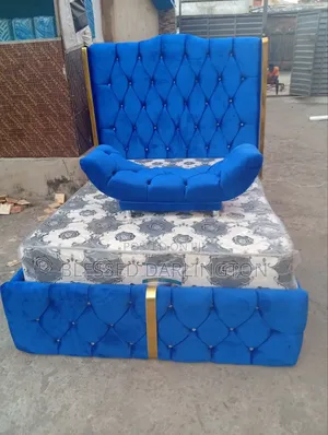Sharp Blue Design Gold Bed Frame
