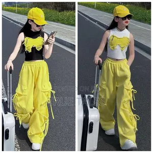 Girls Yellow Multi Pocket Joggers And Top Set Ages 3 To 13 Years