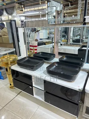 Double Black And White Cabinet Basin